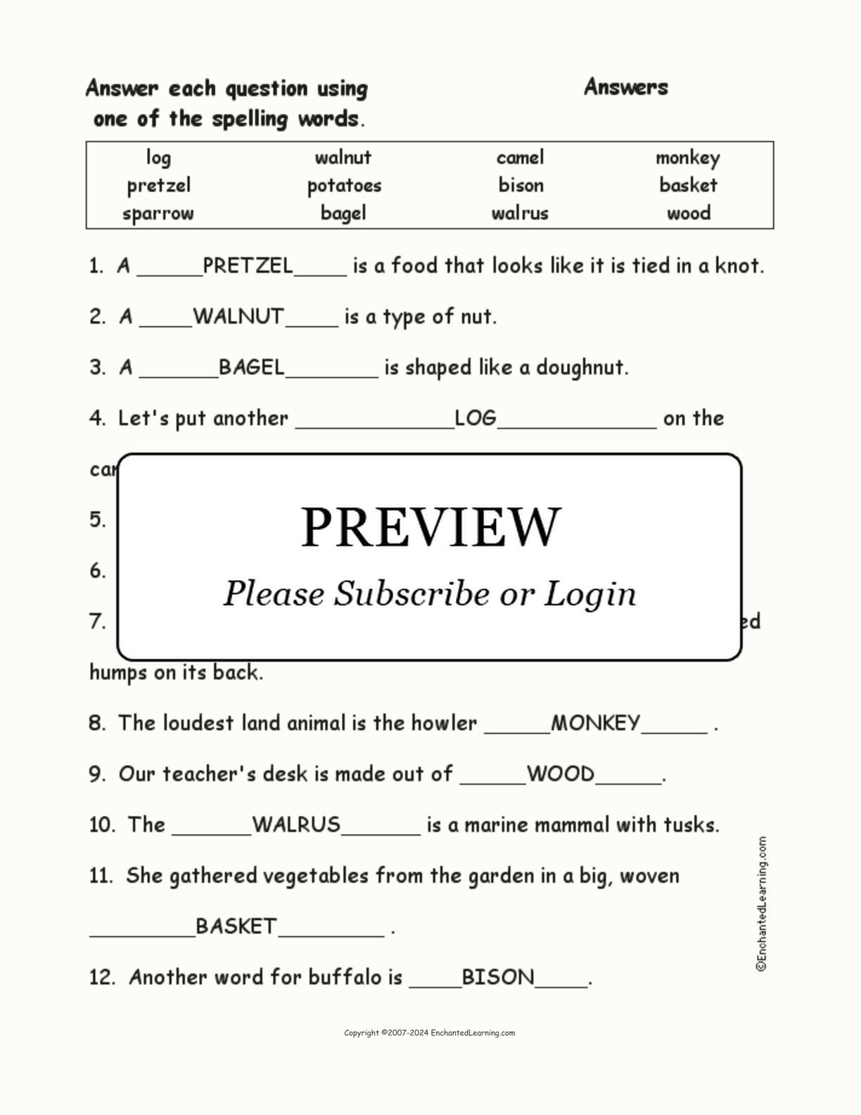 Brown Things: Spelling Word Questions interactive worksheet page 2
