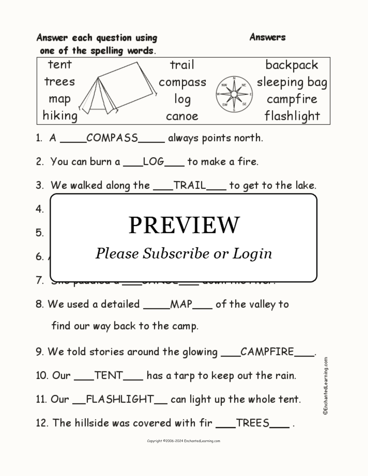 Camping Spelling Word Questions interactive worksheet page 2