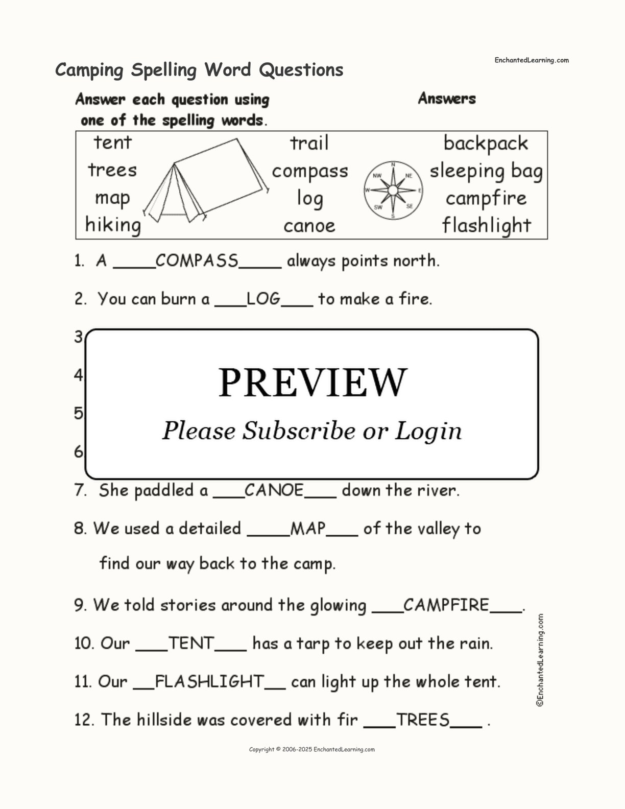 Camping Spelling Word Questions interactive worksheet page 2