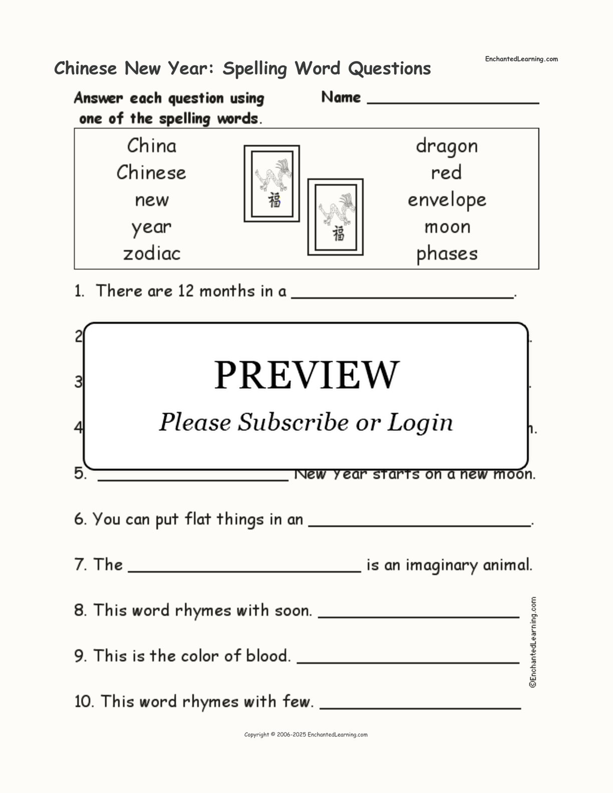 Chinese New Year: Spelling Word Questions interactive worksheet page 1