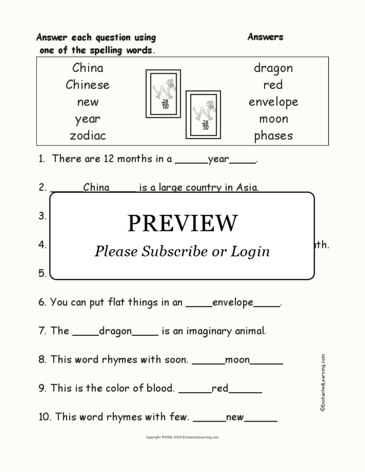 Chinese New Year: Spelling Word Questions interactive worksheet page 2