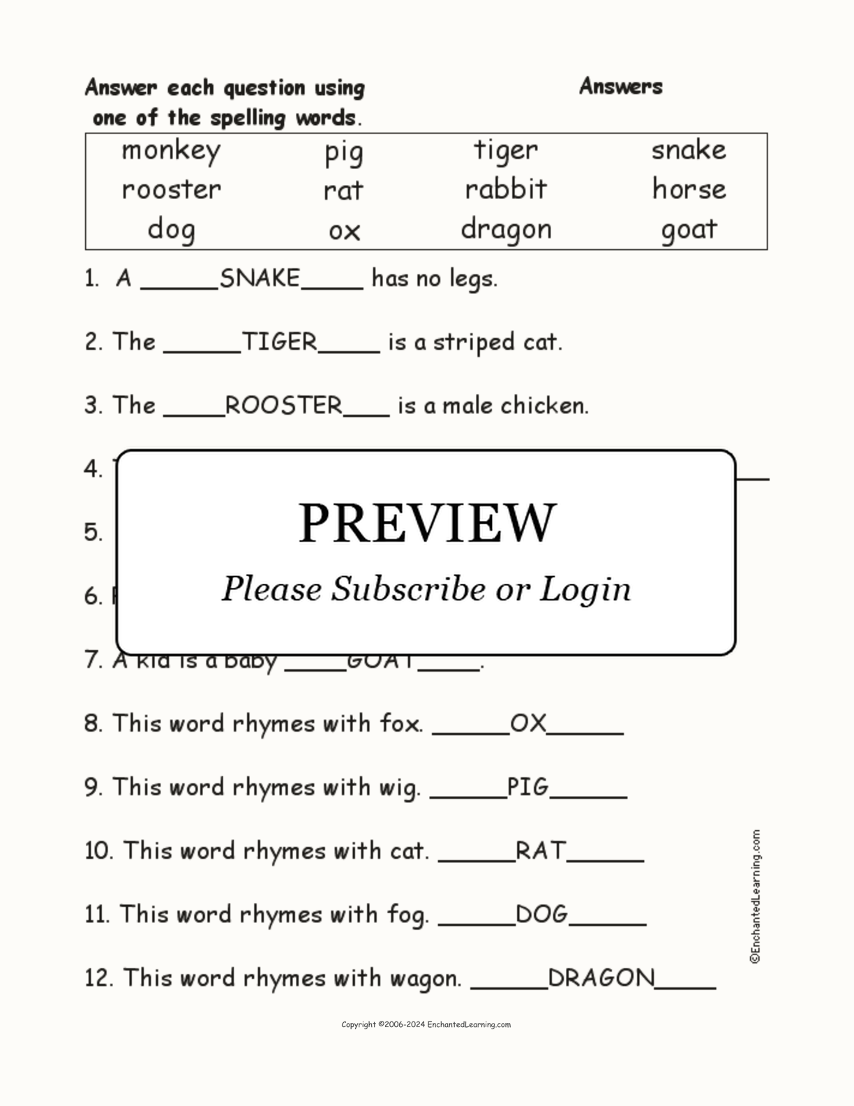 Chinese Zodiac Animals: Spelling Word Questions interactive worksheet page 2