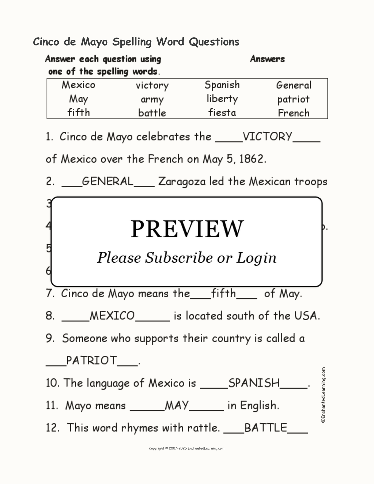 Cinco de Mayo Spelling Word Questions interactive worksheet page 2