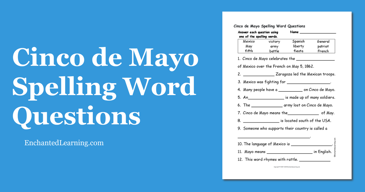 Cinco de Mayo Spelling Word Questions Enchanted Learning