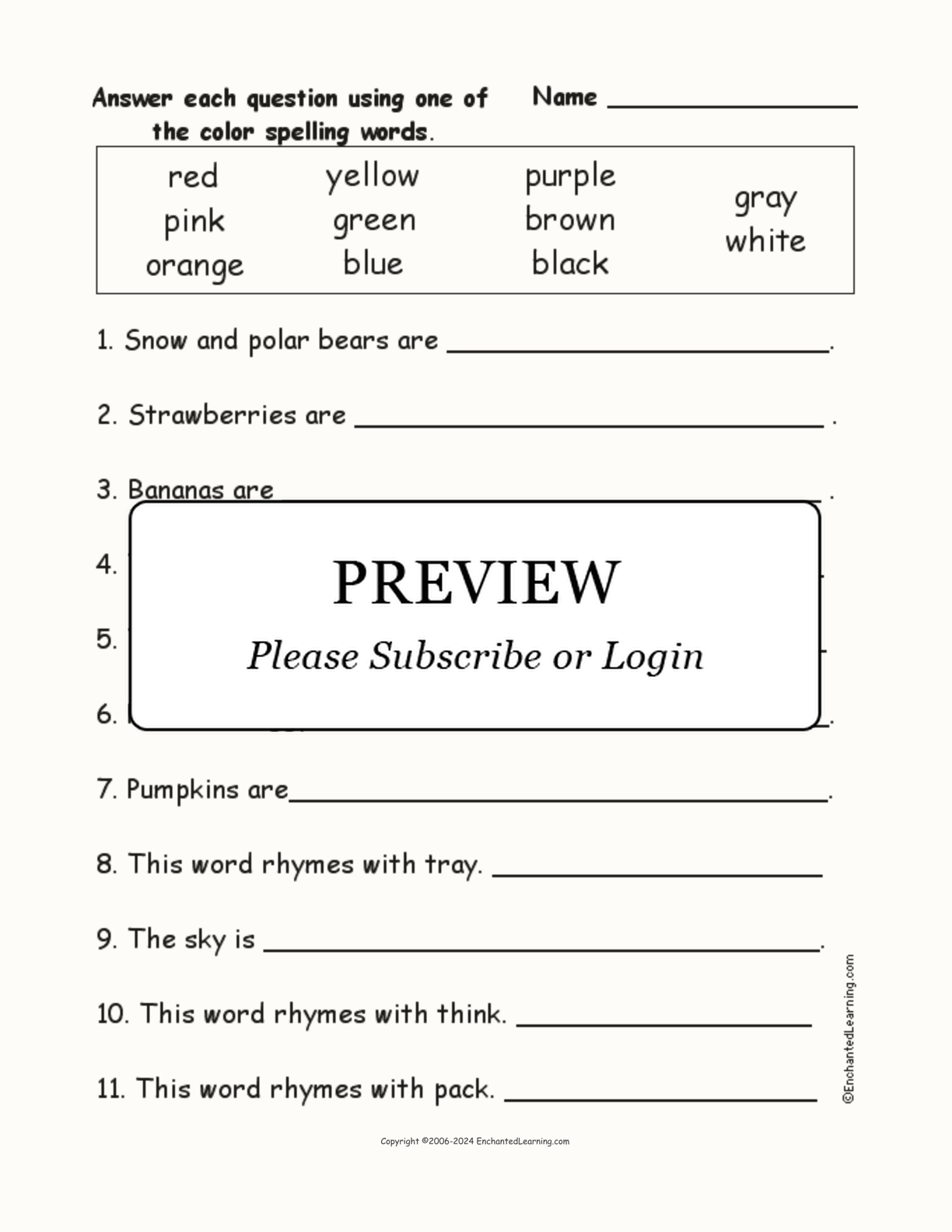 Color Spelling Word Questions interactive worksheet page 1
