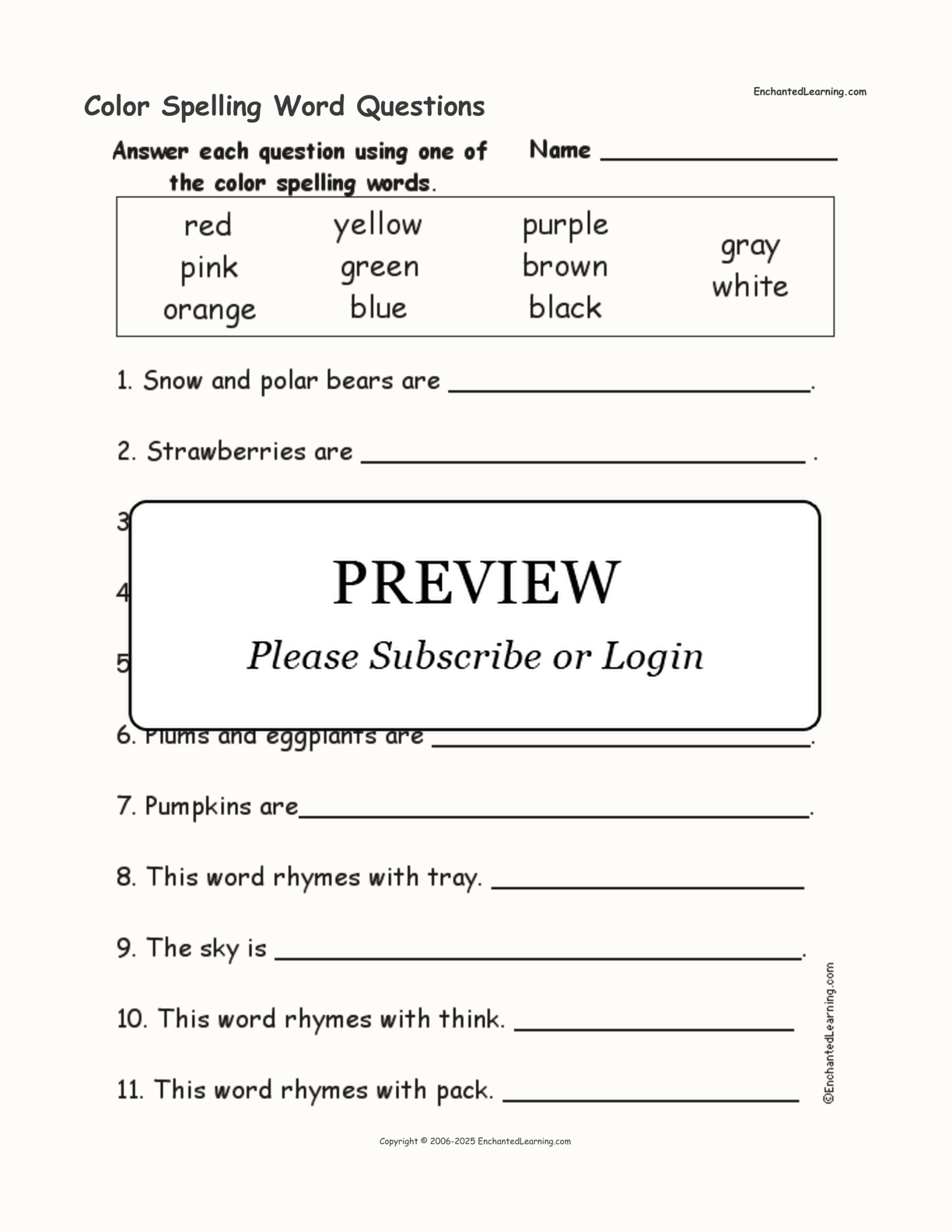 Color Spelling Word Questions interactive worksheet page 1