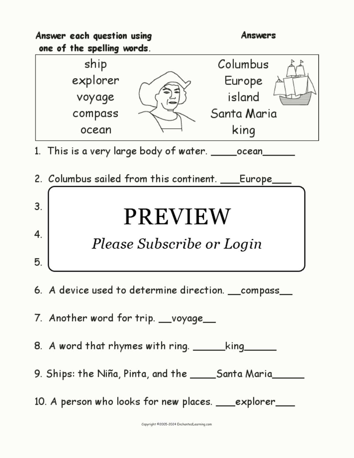 Columbus Day Spelling Word Questions interactive worksheet page 2