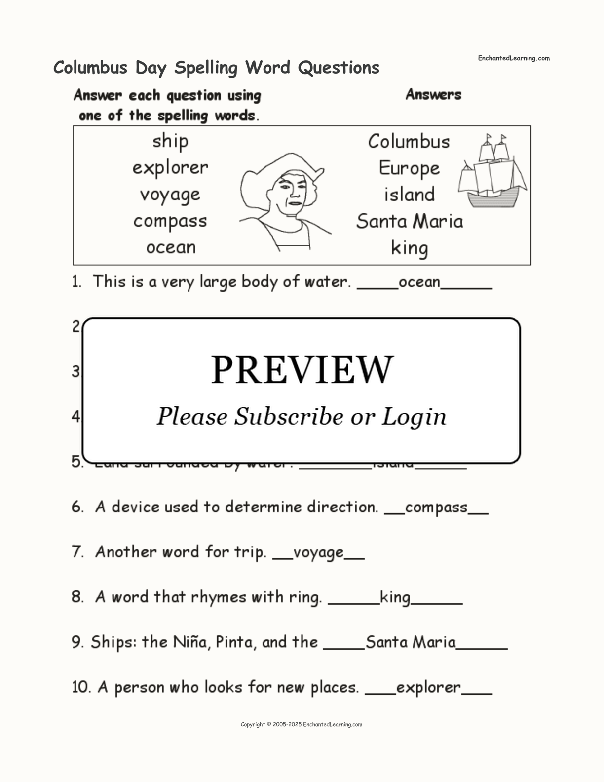 Columbus Day Spelling Word Questions interactive worksheet page 2