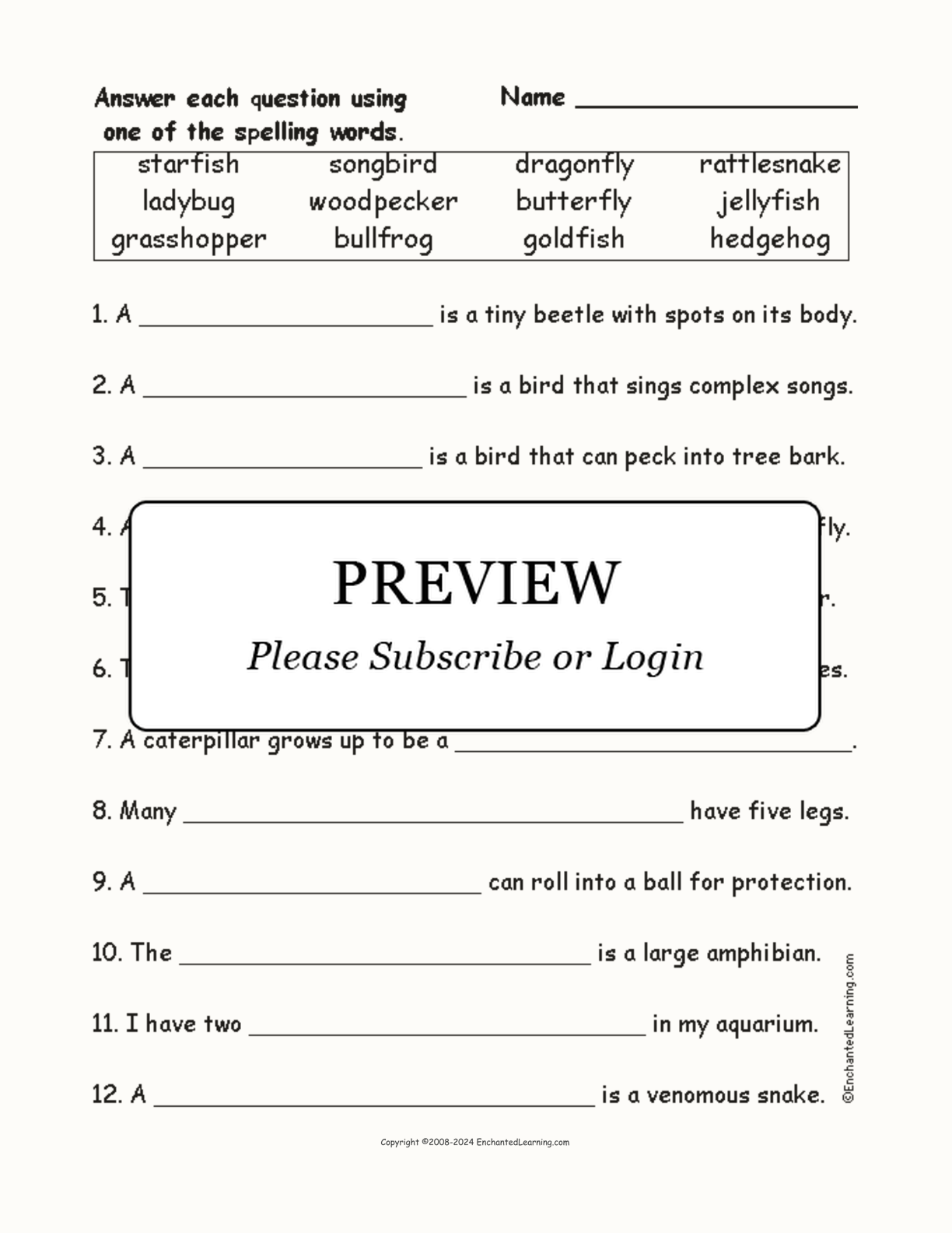 Compound Animal Words: Spelling Questions interactive worksheet page 1