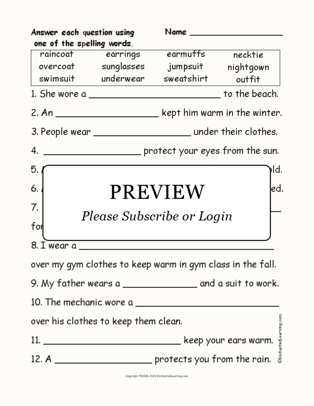 Compound Clothing Words: Spelling Questions interactive worksheet page 1
