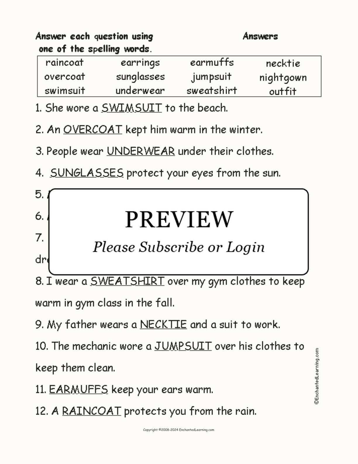 Compound Clothing Words: Spelling Questions interactive worksheet page 2