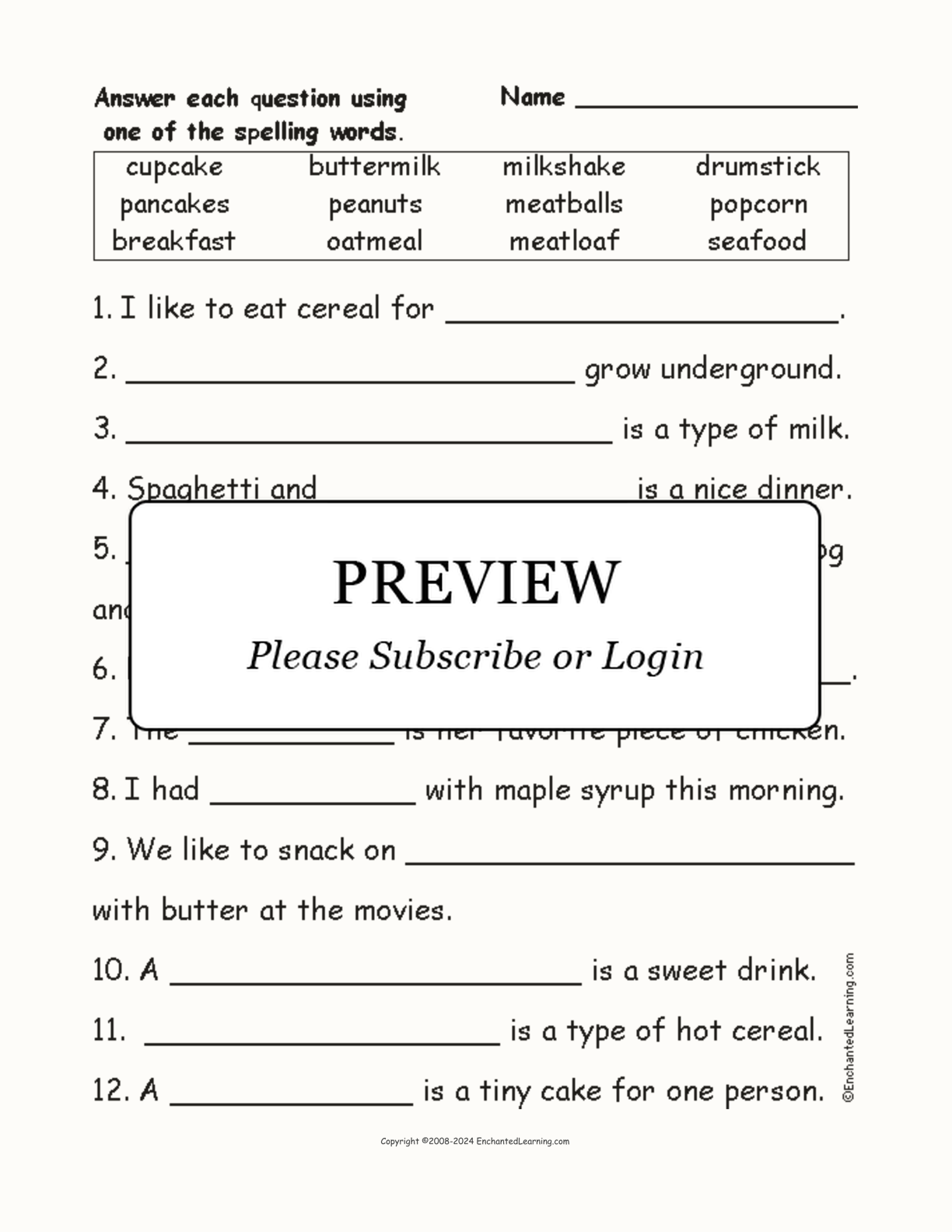 Compound Food Words: Spelling Word Questions interactive worksheet page 1