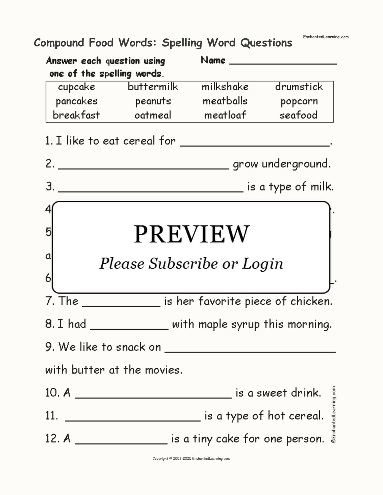 Compound Food Words: Spelling Word Questions interactive worksheet page 1