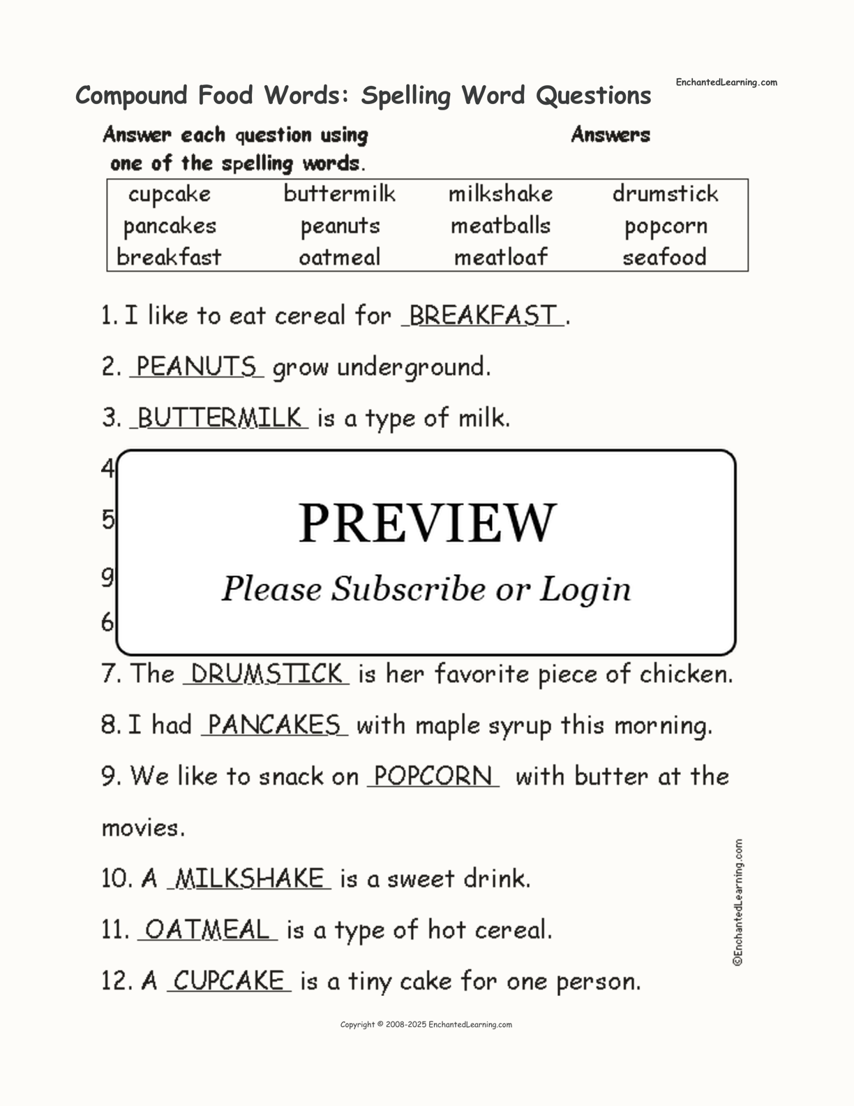 Compound Food Words: Spelling Word Questions interactive worksheet page 2