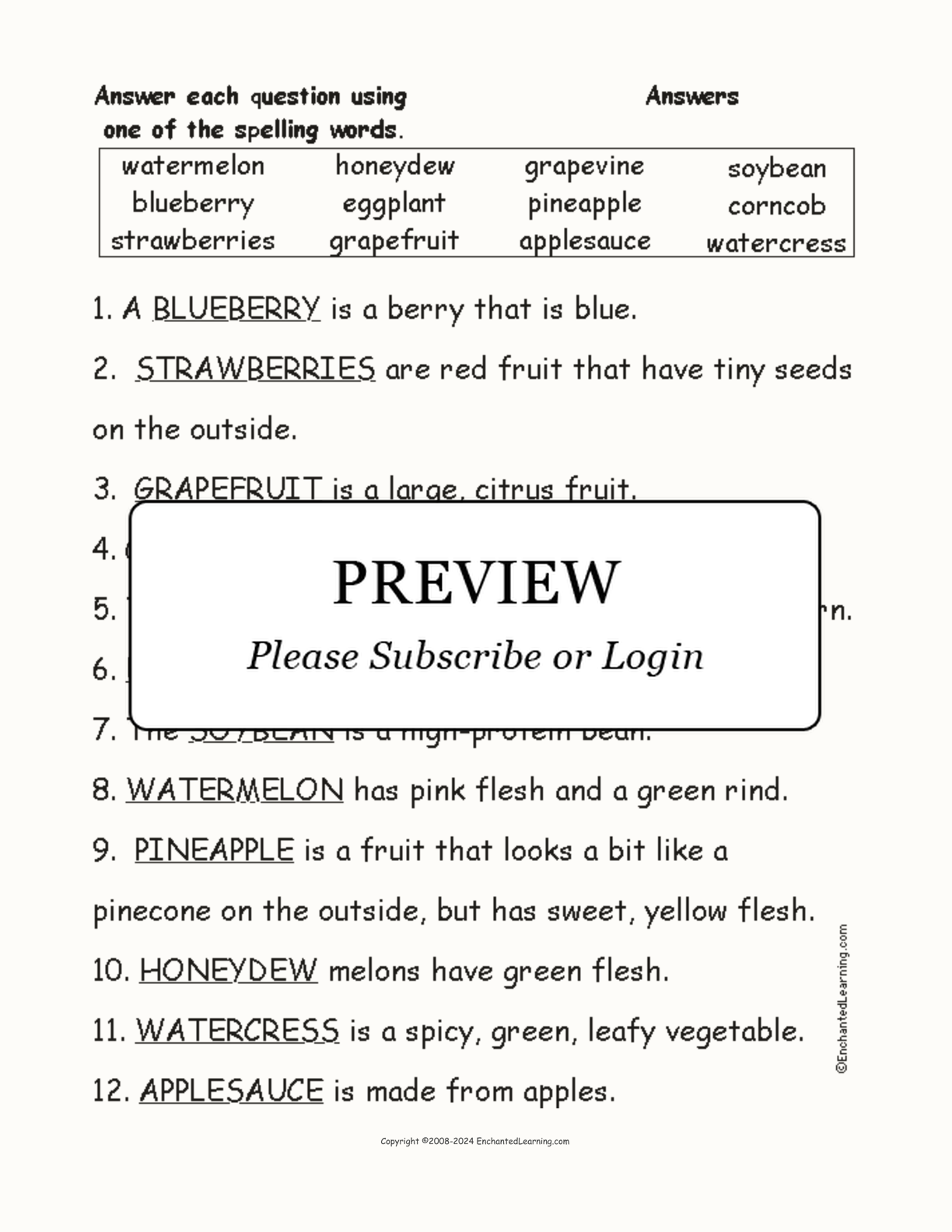 Compound Fruit and Vegetable Words: Spelling Questions interactive worksheet page 2