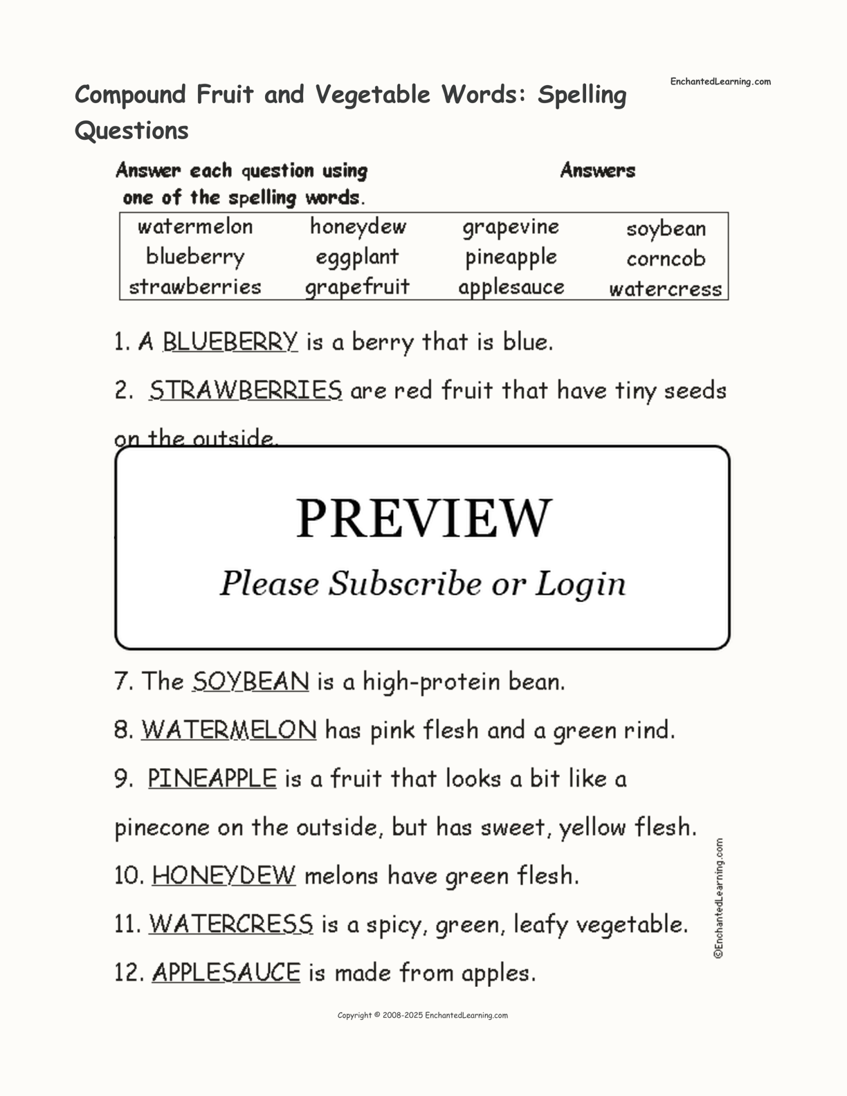 Compound Fruit and Vegetable Words: Spelling Questions interactive worksheet page 2