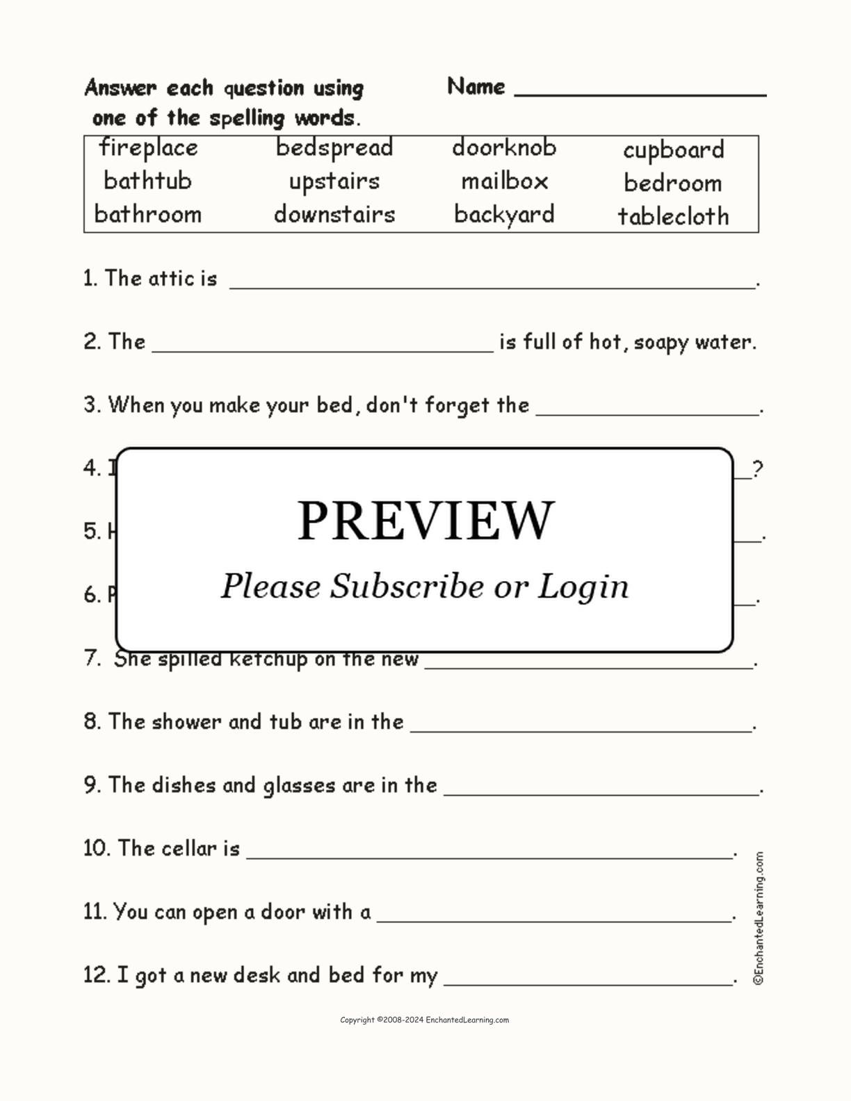 Compound House Words: Spelling Questions interactive worksheet page 1