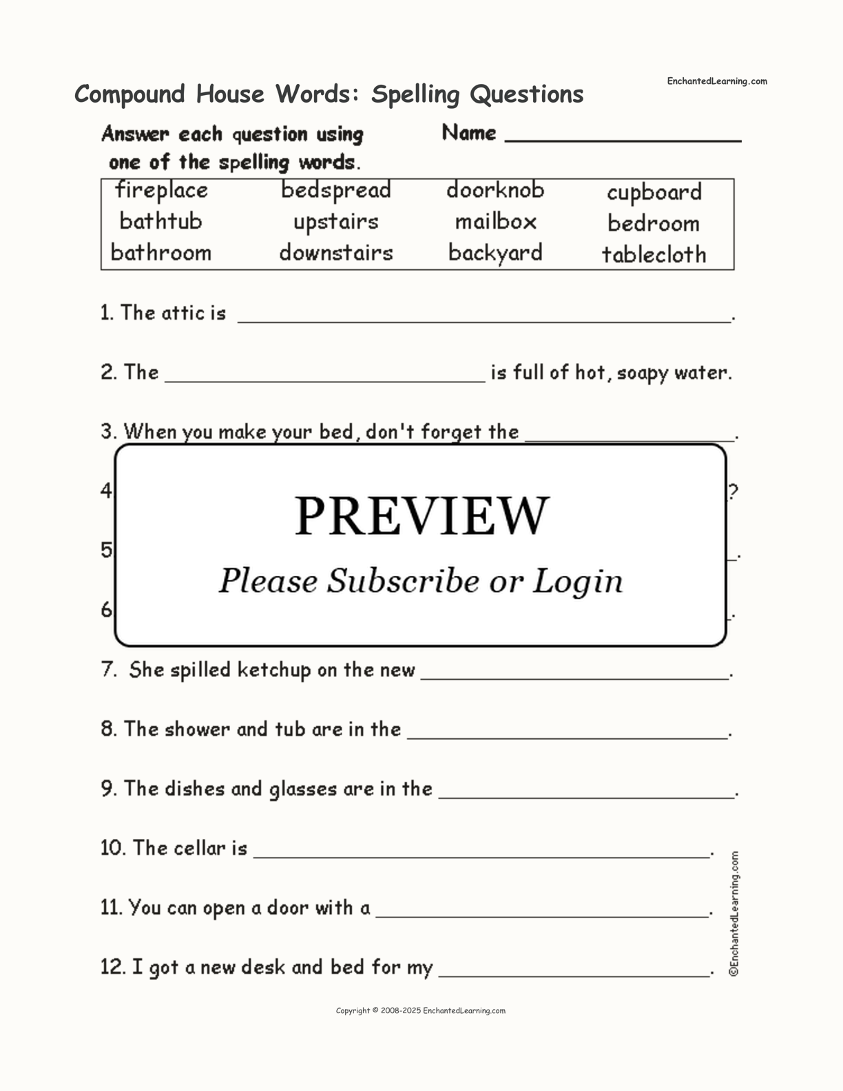 Compound House Words: Spelling Questions interactive worksheet page 1