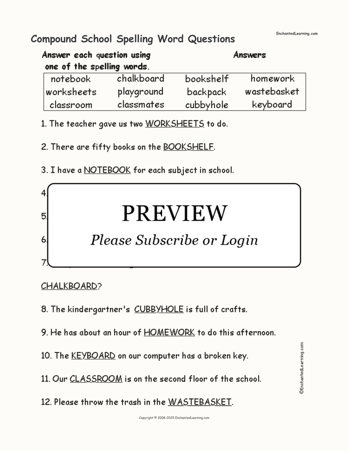 Compound School Spelling Word Questions interactive worksheet page 2