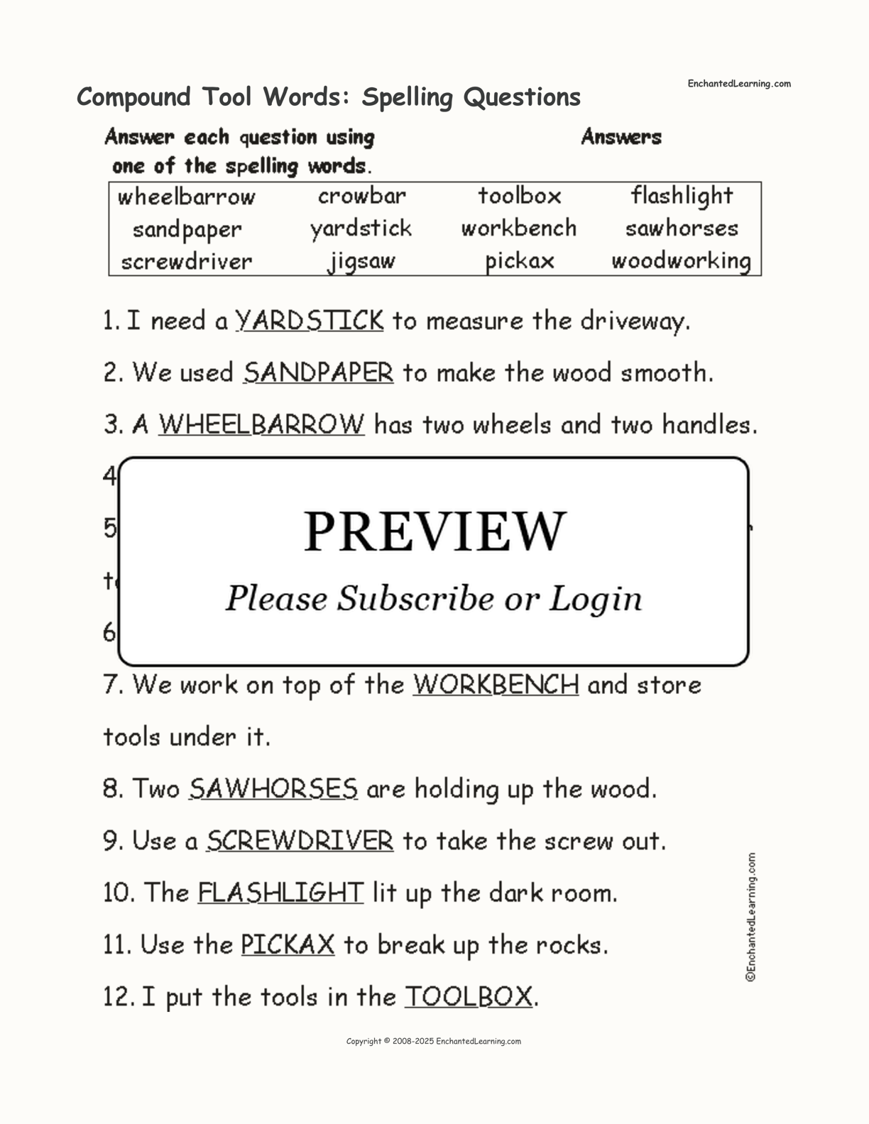 Compound Tool Words: Spelling Questions interactive worksheet page 2