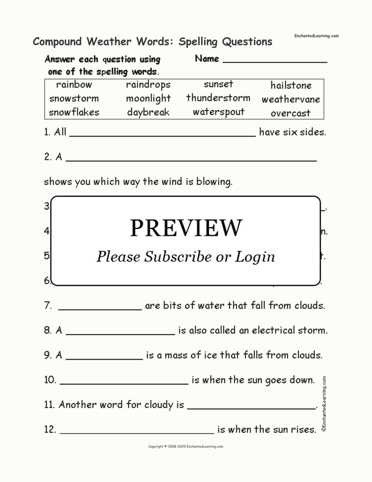 Compound Weather Words: Spelling Questions interactive worksheet page 1