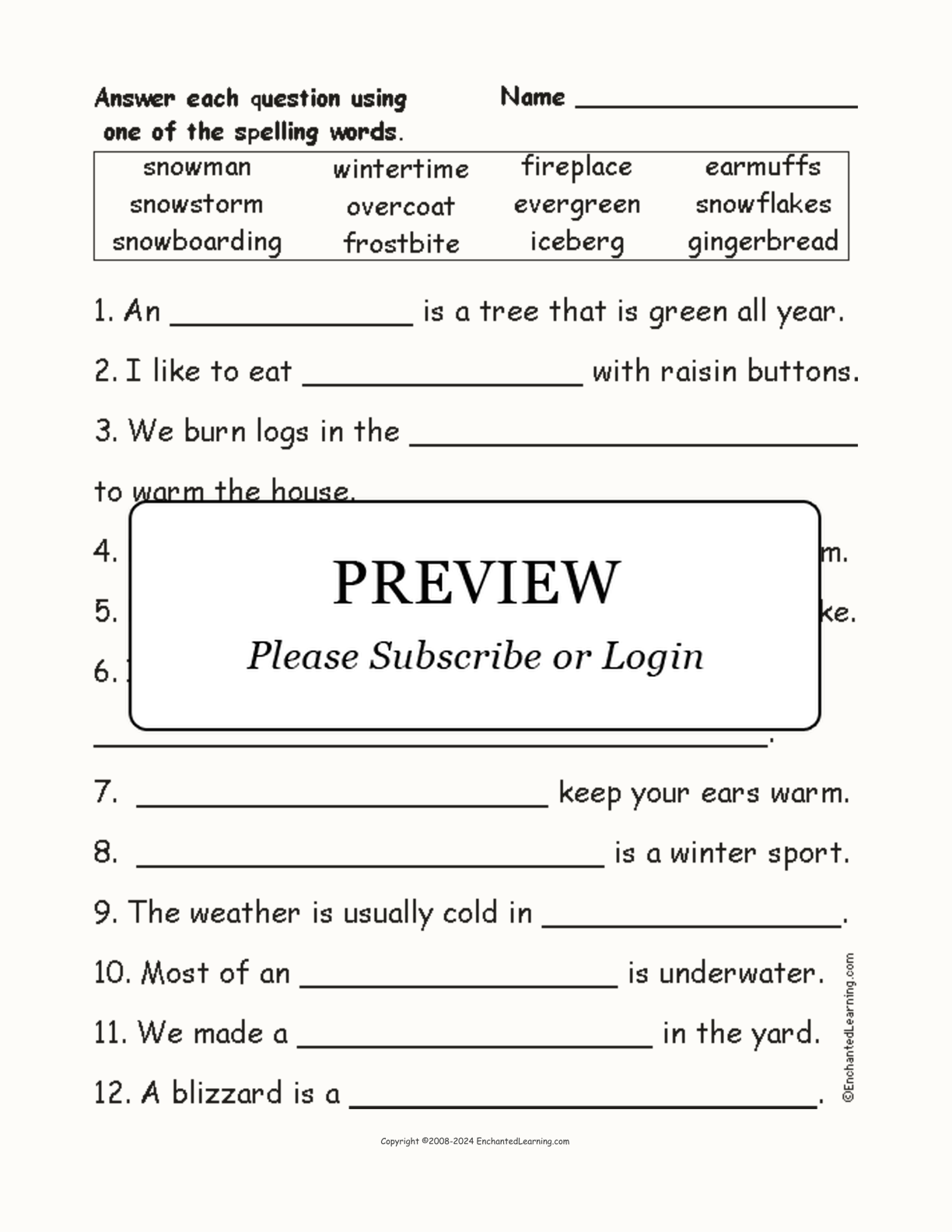 Compound Winter Words interactive worksheet page 1