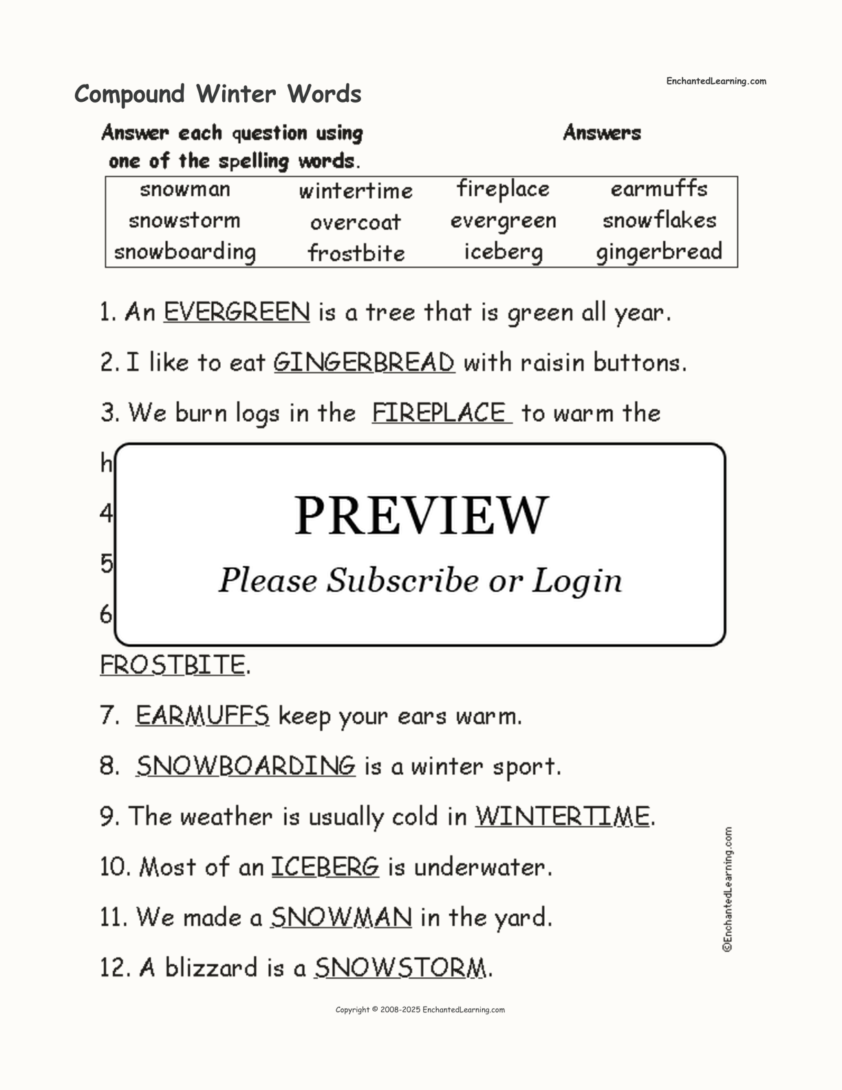 Compound Winter Words interactive worksheet page 2