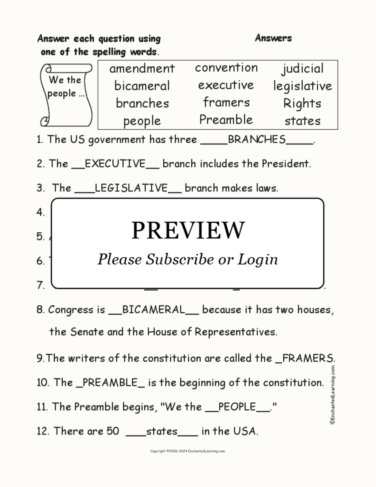 Constitution Spelling Word Questions interactive worksheet page 2