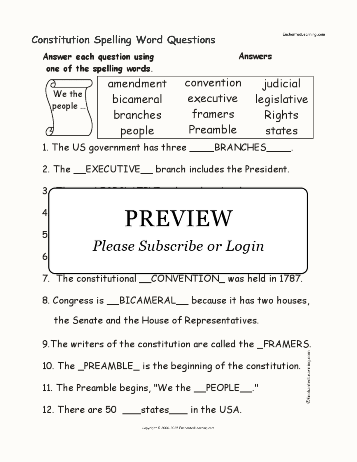 Constitution Spelling Word Questions interactive worksheet page 2