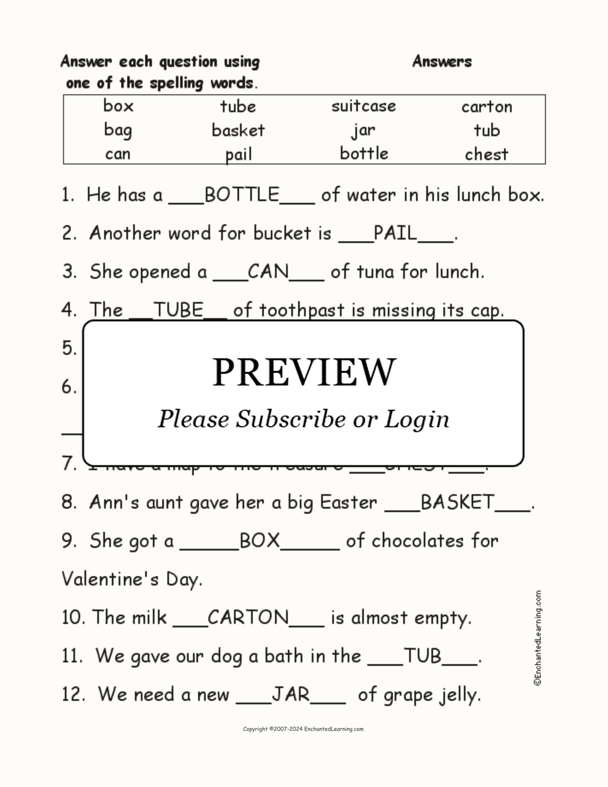 Container Spelling Word Questions interactive worksheet page 2