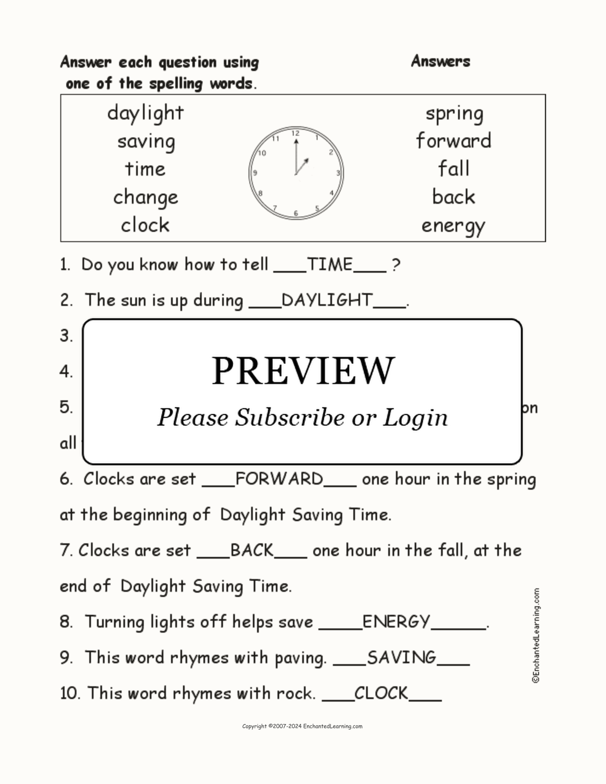 Daylight Saving Time: Spelling Word Questions interactive worksheet page 2