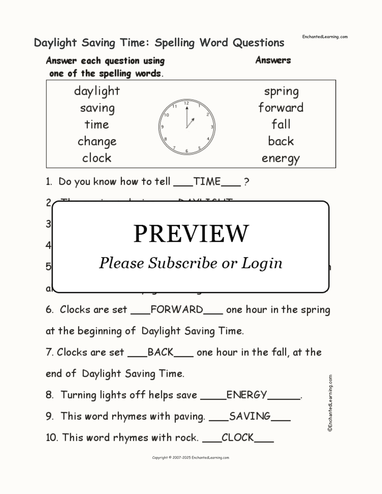 Daylight Saving Time: Spelling Word Questions interactive worksheet page 2