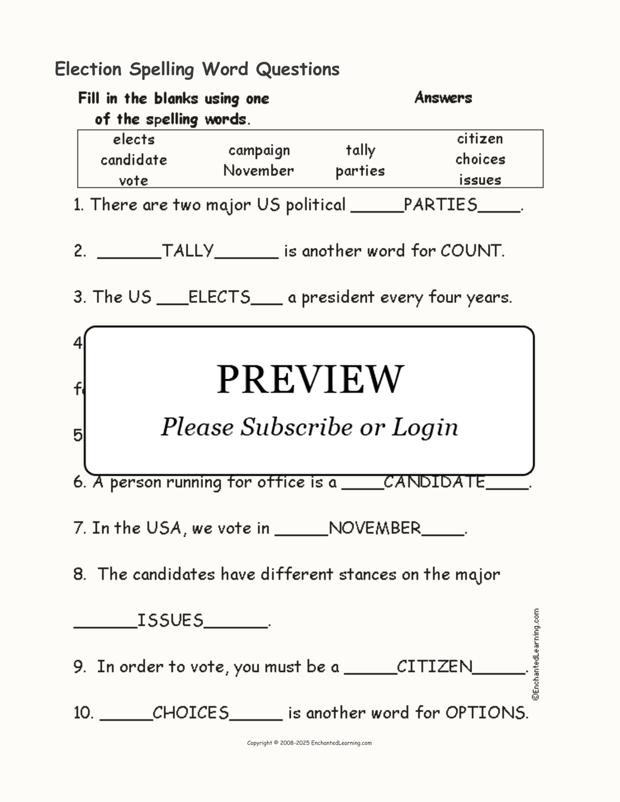 Election Spelling Word Questions interactive worksheet page 2