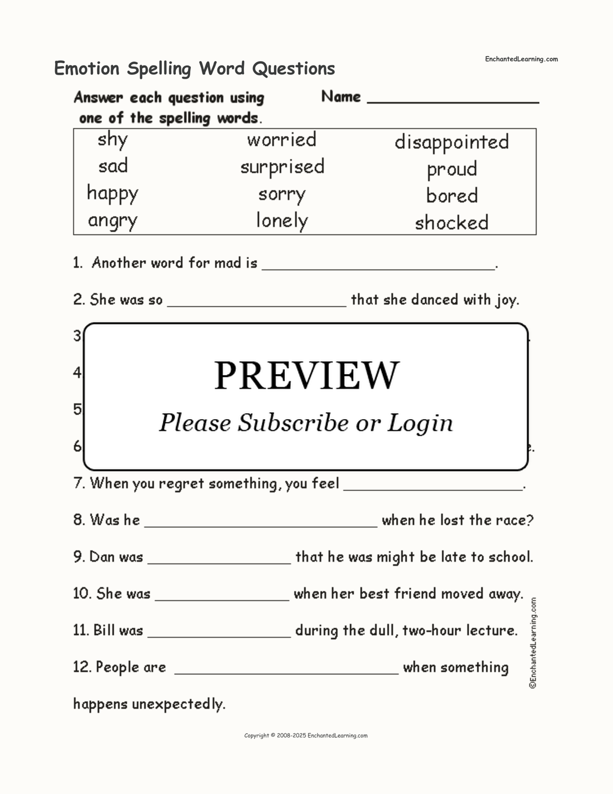 Emotion Spelling Word Questions interactive worksheet page 1