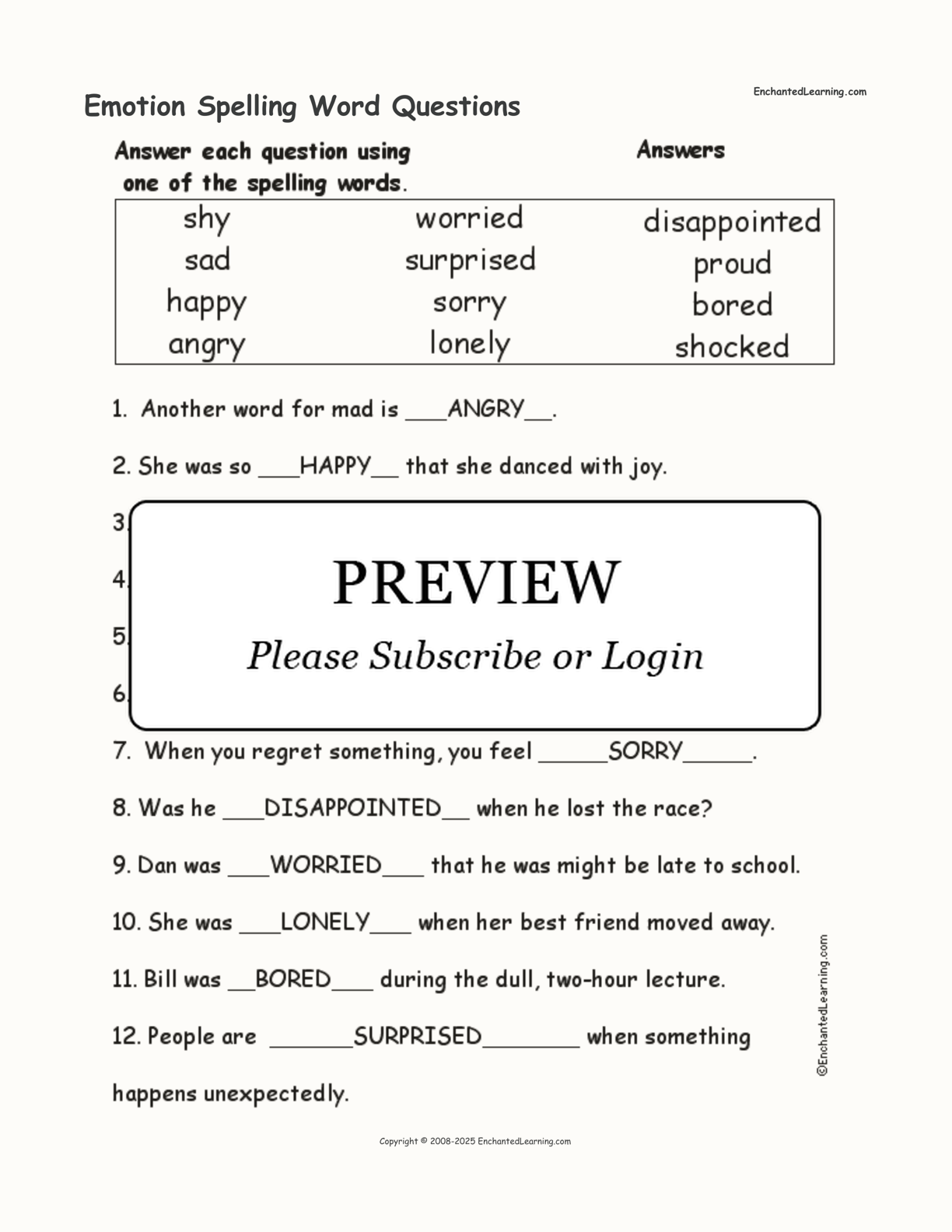 Emotion Spelling Word Questions interactive worksheet page 2