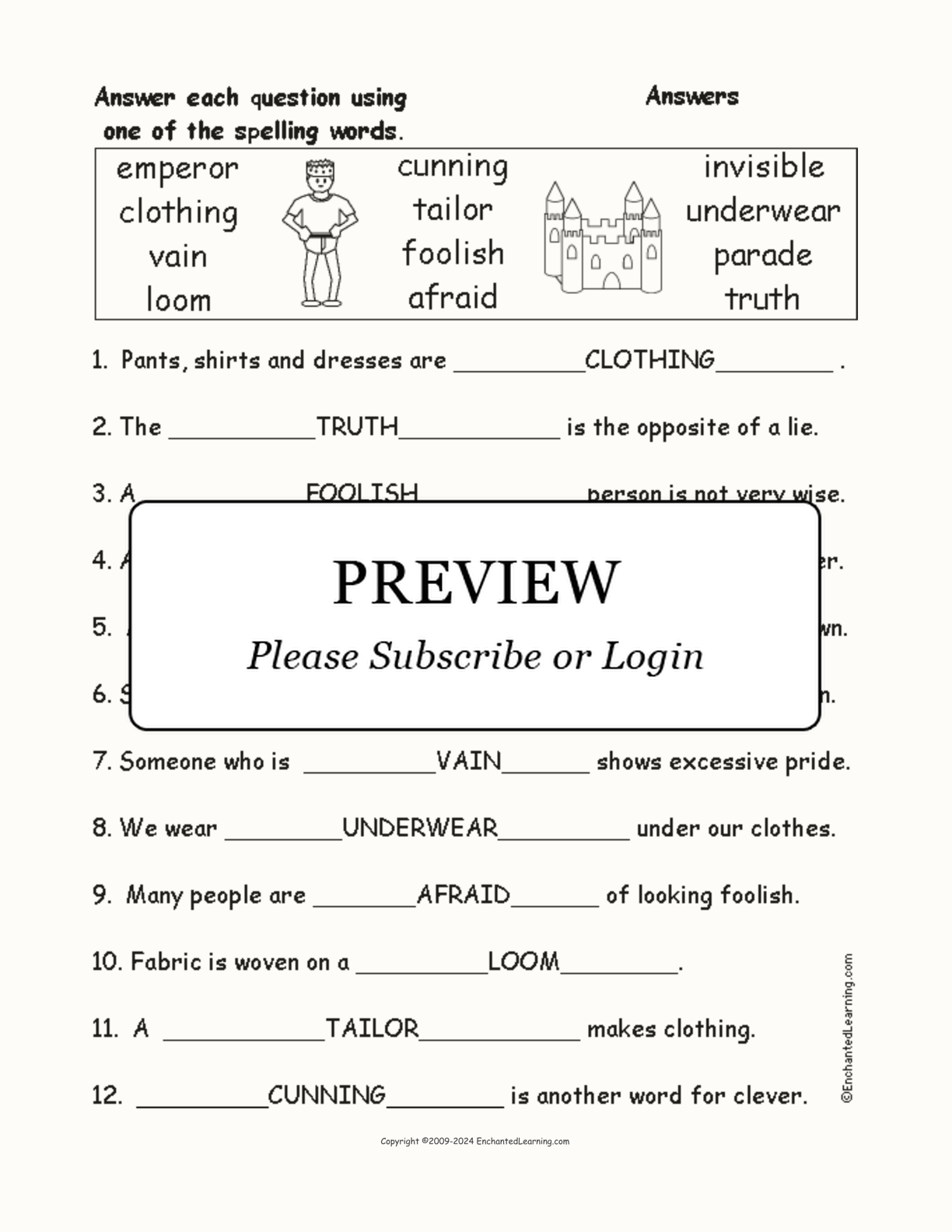 'The Emperor's New Clothes' Spelling Word Questions interactive worksheet page 2