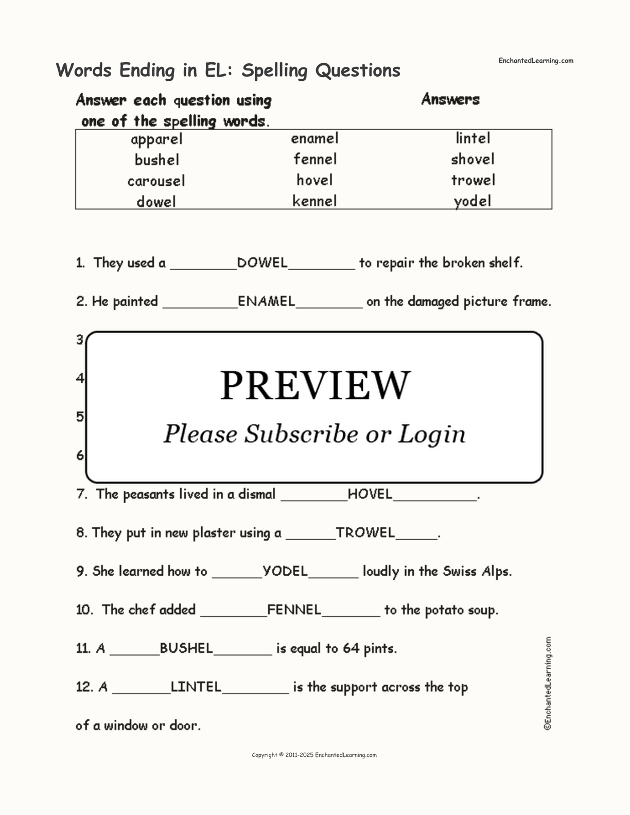 Words Ending in EL: Spelling Questions interactive worksheet page 2