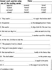 Search result: 'Words Ending in EL: Spelling Word Questions'