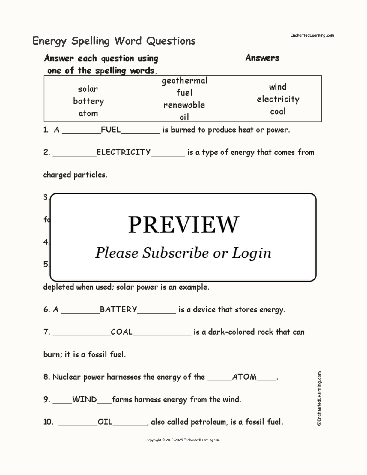 Energy Spelling Word Questions interactive worksheet page 2