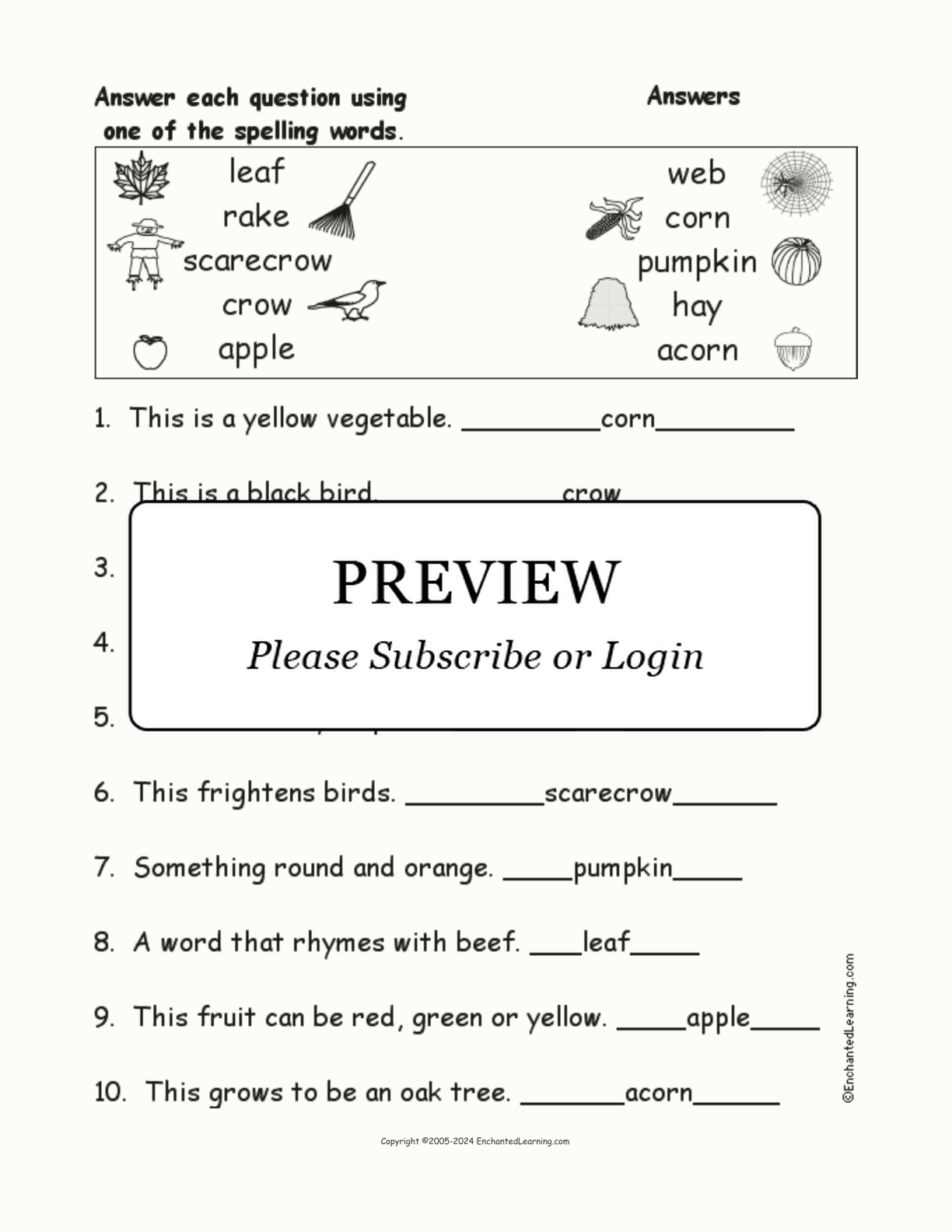 Fall Spelling Word Questions interactive worksheet page 2