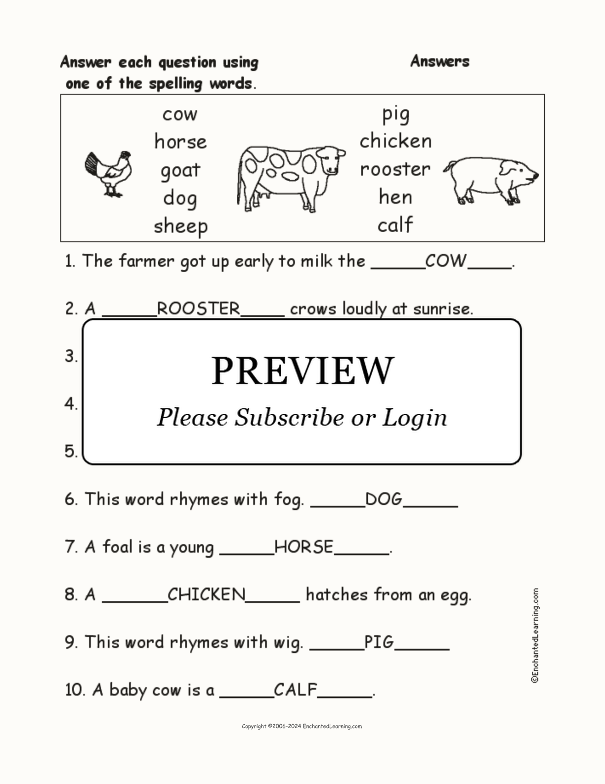 Farm Animals: Spelling Word Questions interactive worksheet page 2
