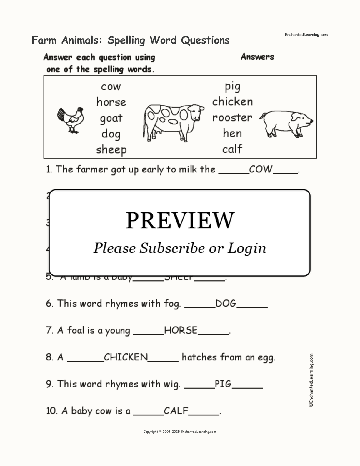 Farm Animals: Spelling Word Questions interactive worksheet page 2