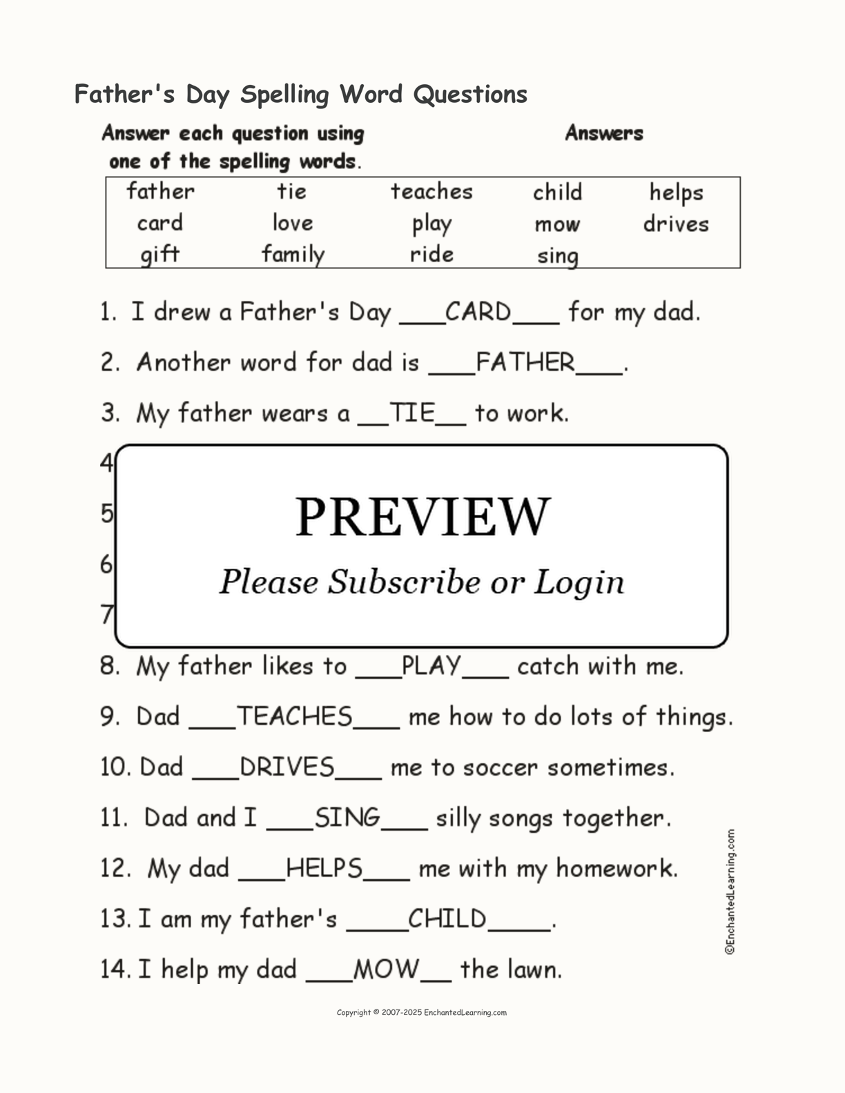 Father's Day Spelling Word Questions interactive worksheet page 2