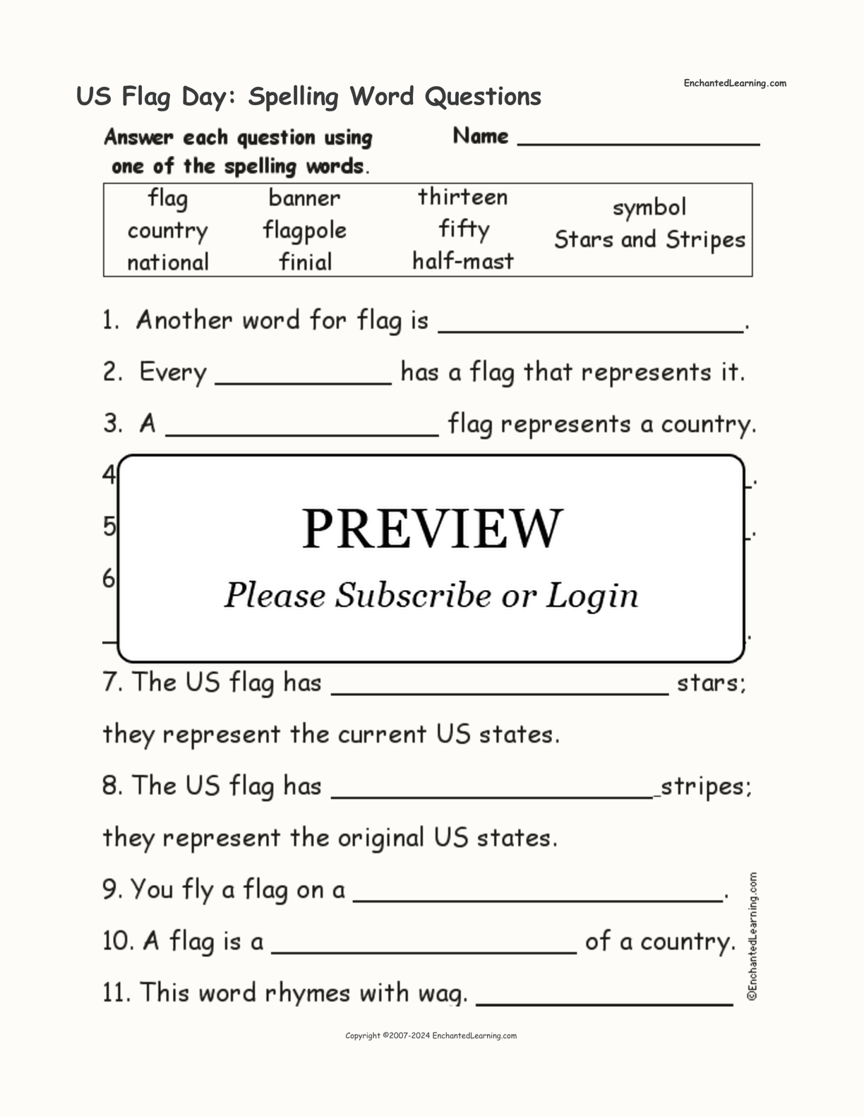 US Flag Day: Spelling Word Questions interactive worksheet page 1