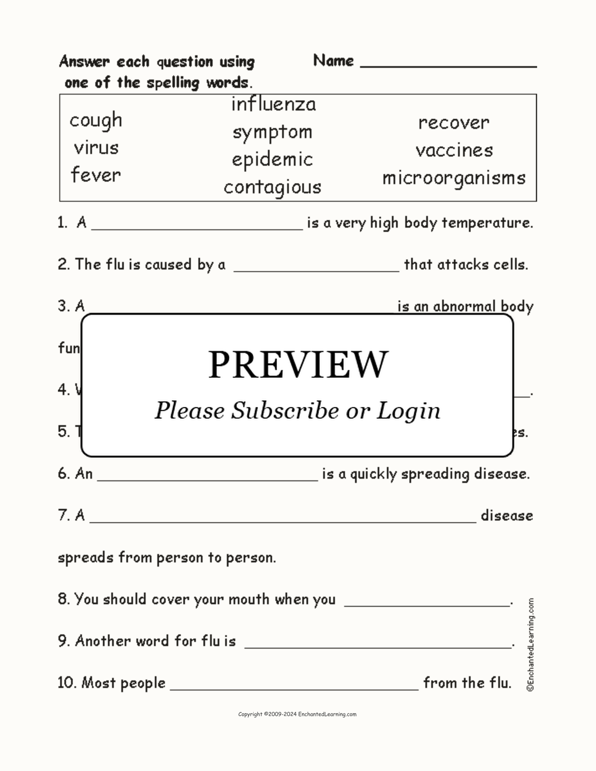 Flu Spelling Word Questions interactive worksheet page 1