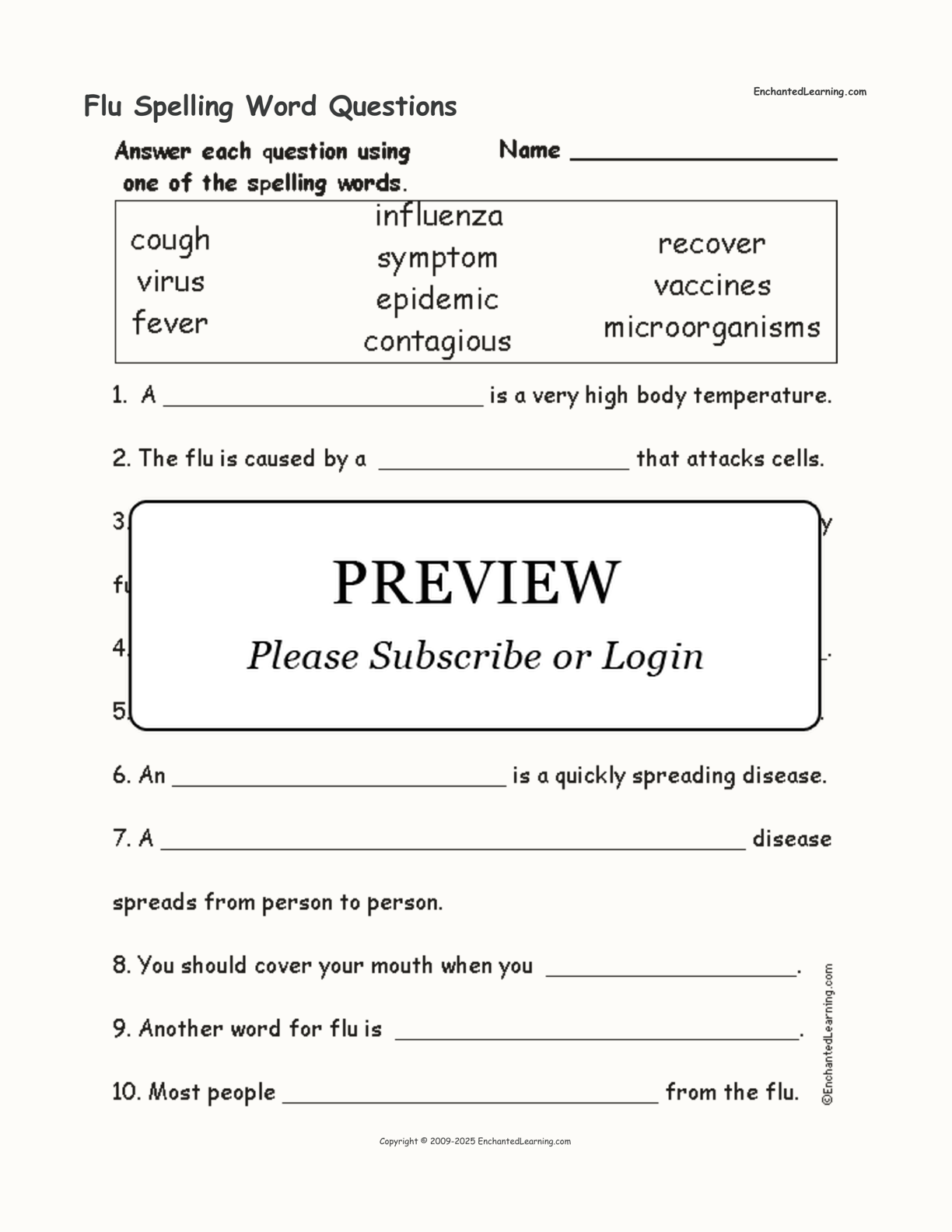 Flu Spelling Word Questions interactive worksheet page 1