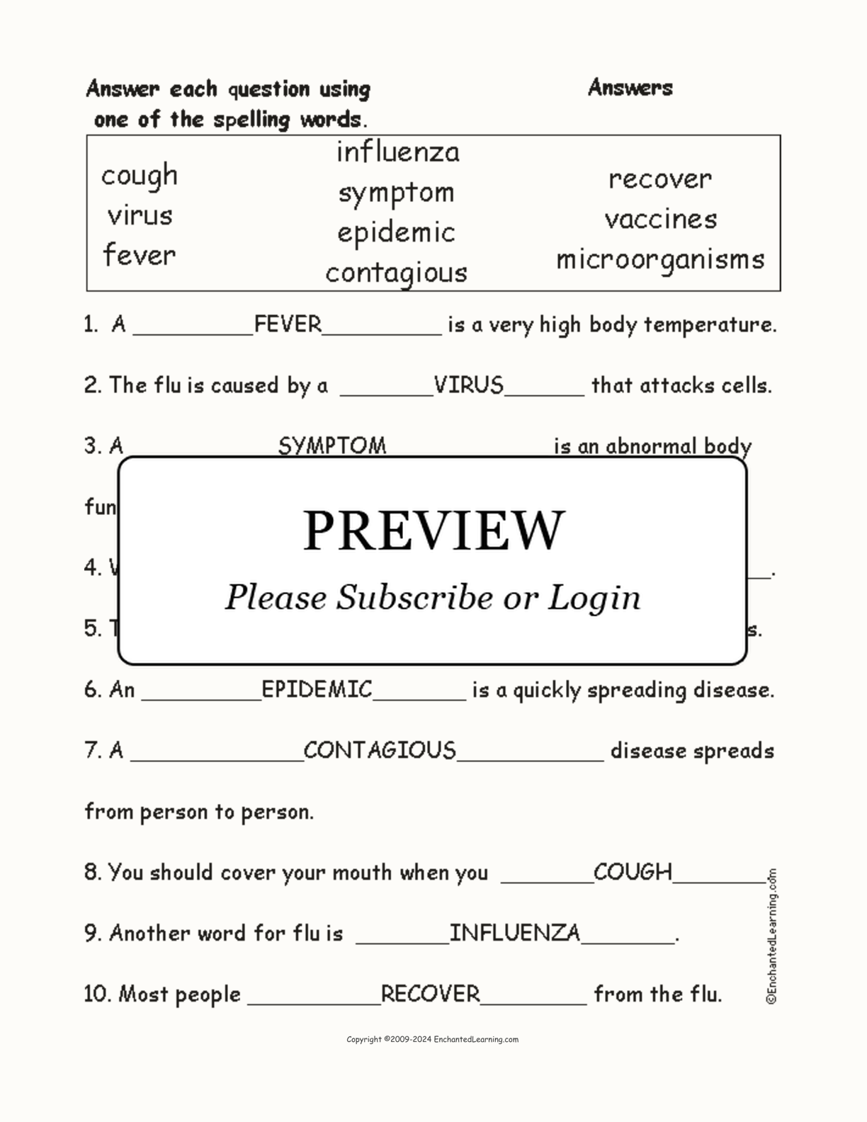 Flu Spelling Word Questions interactive worksheet page 2