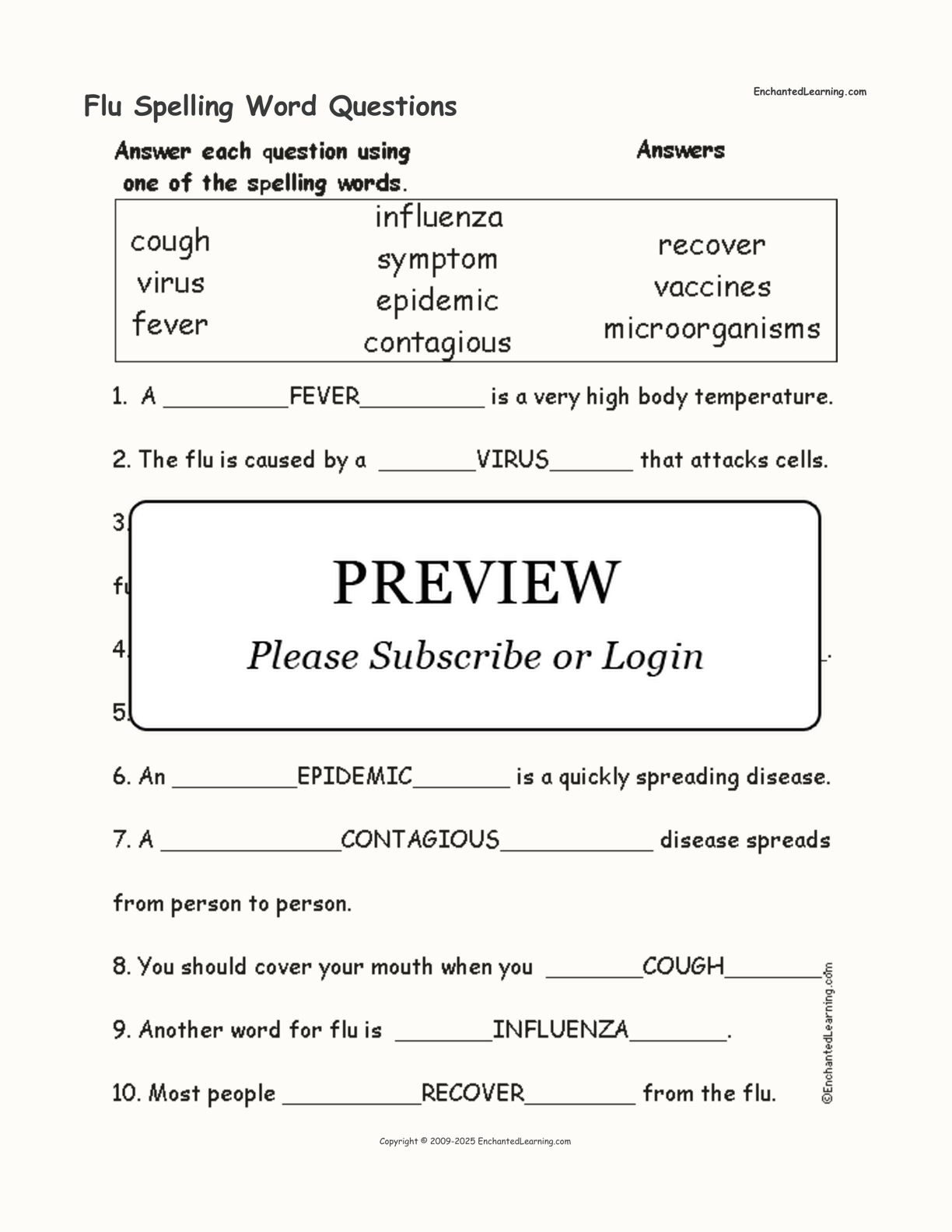 Flu Spelling Word Questions interactive worksheet page 2