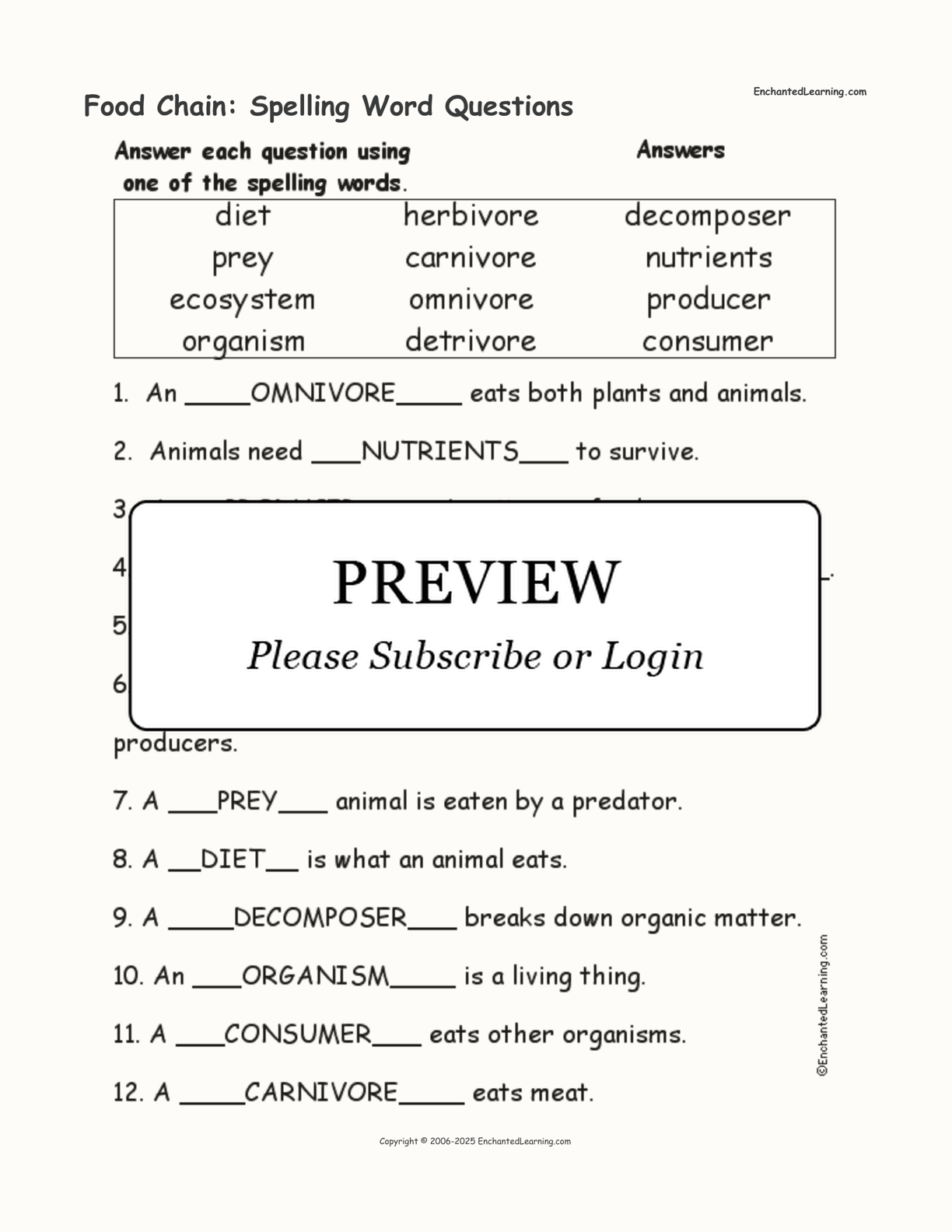 Food Chain: Spelling Word Questions interactive worksheet page 2