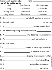 Search result: 'Food Chain: Spelling Word Questions'